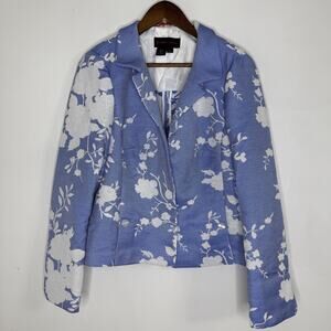Nina McLemore Jacket Womens 10 Blue White Floral Blazer Made USA Dressy